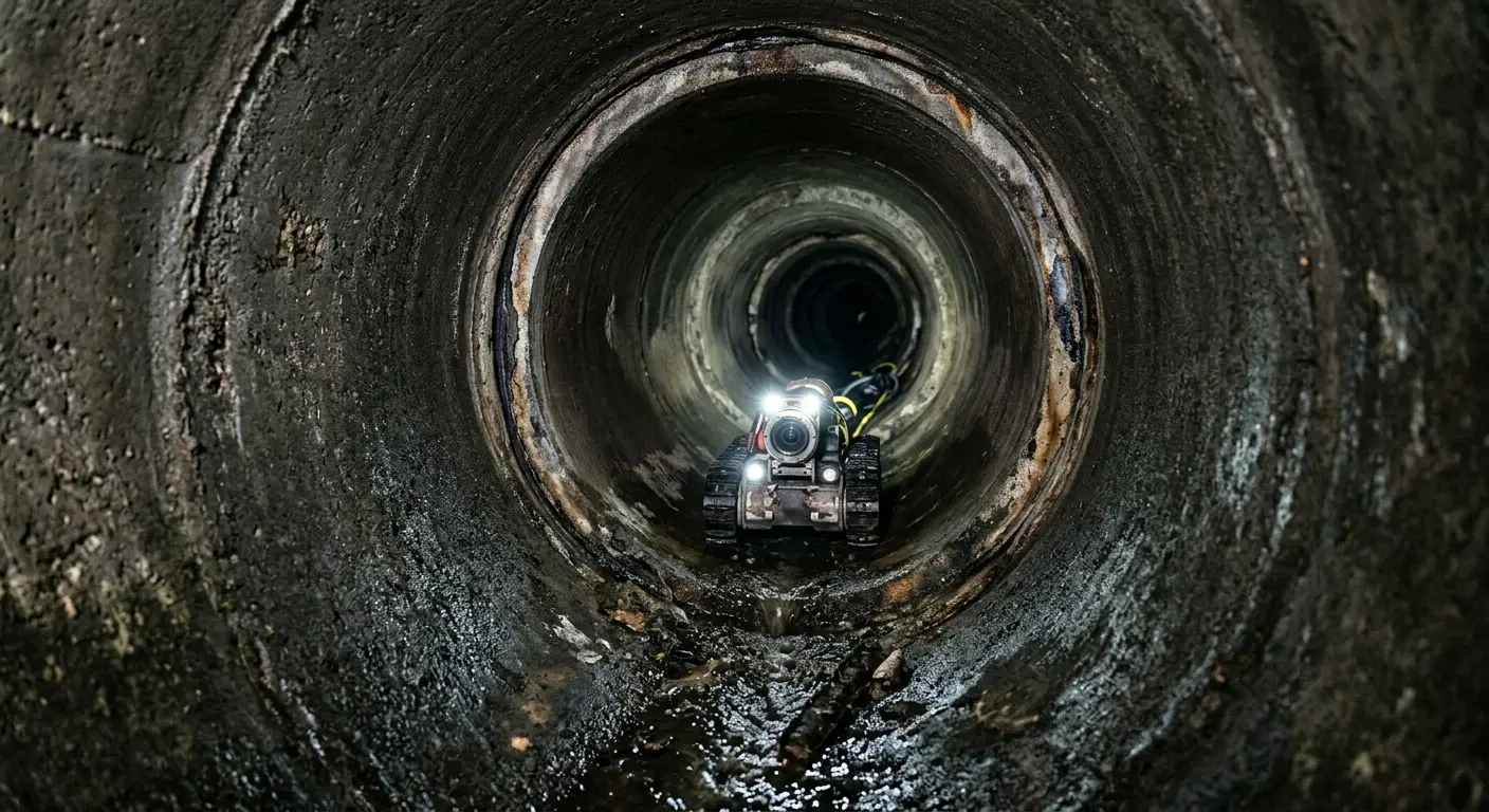 Robotic sewer camera inspecting pipe interior for Sewer Line Repair in Buenaventura Lakes